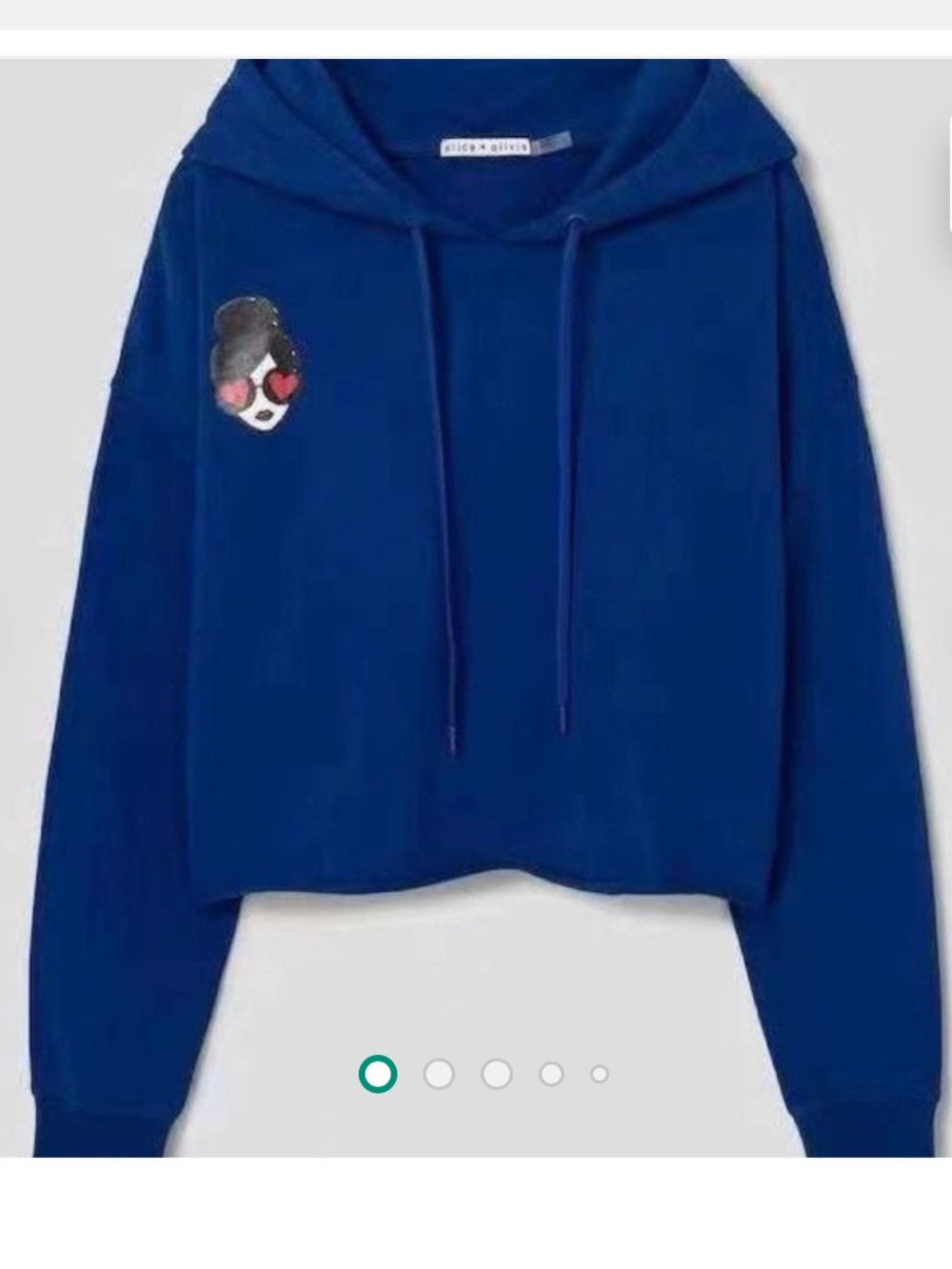 Alice + Olivia Cobalt Blue Cropped Hoodie with Patch Detail